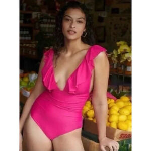 J. Crew | NWT | Ruched ruffle one-piece swimsuit in Radiant Fuchsia | Sz 10